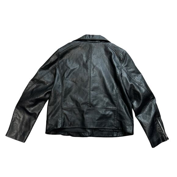 H&M Black Vegan Leather Moto Jacket Short Women's 14 Zippers Casual Faux Biker - Picture 2 of 8